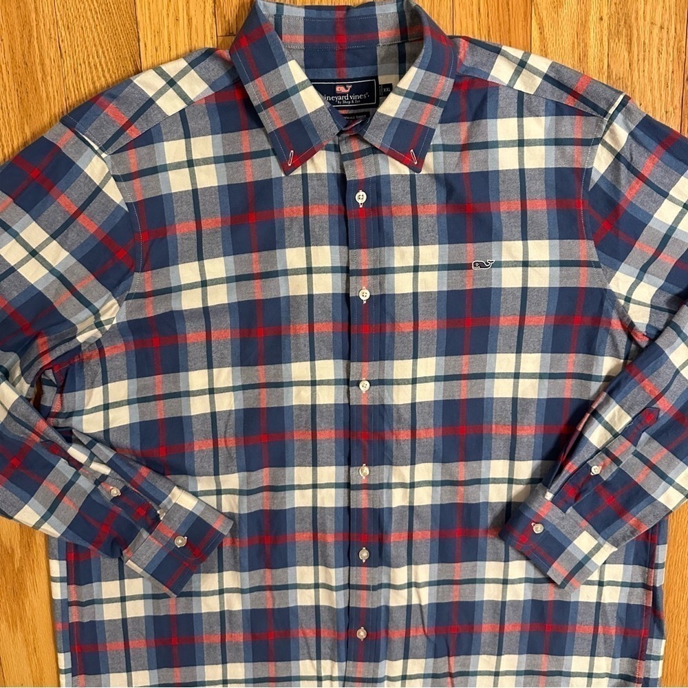 Vineyard Vines Classic Fit Whale Shirt XXL Mens Red White Blue Plaid Cotton USA